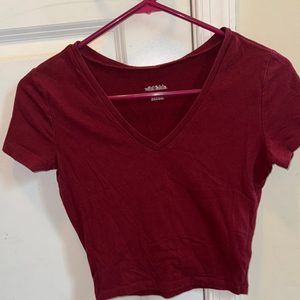 Wild Fable Red Crop Fitted Short Sleeve T-Shirt
